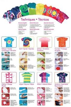 an advertisement for tie - dyed t - shirts with different colors and designs on it