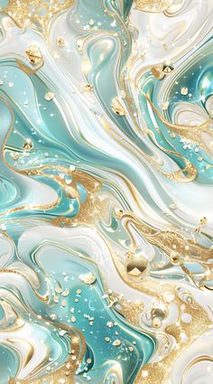 an abstract painting with gold and blue colors