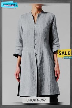 Vintage Crew Neck Plain 3/4 Sleeve Shift Top Tunics Winter Vest, Linen Tee, Cardigan Shirt, Casual Cardigans, Long Shirt Dress, Outfit Casual, Linen Women, Casual Blouse, Long Shirt