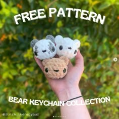 there is a hand holding three small stuffed sheeps in it's palm, with the text free pattern below