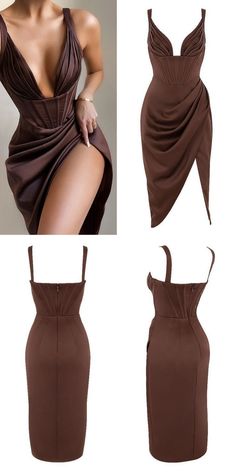 Chocolate Satin, Kleidung Diy, Grad Dresses, Short Prom, Glam Dresses, 여자 패션