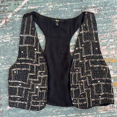 New Without Tags Vintage Style Black Beaded Vest From A Miami Boutique. Great Quality. New Condition. The Models Wore This Vest With Faux Leather Pants, And It Looked Stunning! Size L Beaded Tops For Night Out In Fall, Beaded Tops For Fall Night Out, Trendy Fall Vest For Party, Fitted Embellished Vest For Fall, Trendy Fall Party Vest, Trendy Black Party Vest, Beaded Fitted Outerwear For Night Out, Fitted Black Sequined Vest, Black Fall Party Vest