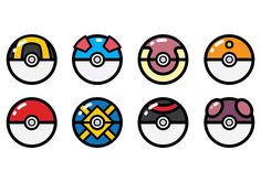 six different types of pokemon pokeballs are shown in the image, each with their own logo