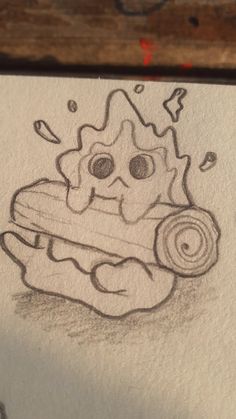 a pencil drawing of a cartoon character holding a rolled up piece of paper