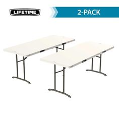 2 - pack rectangular folding tables with white top and black legs, each in different sizes