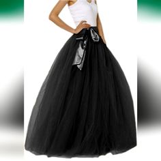 Brand New W Tags!! This Is The Skirt...Dress Up Or Down...Formal Or 2 Fun!! Fab With A White Tank Or Denim Top! The Satin Sash In The Picture Does Not Come With...This Is An Elastic Waist. Smoke N Pet Free Lightening Fast Ship 100% + Feedback Fitted Black Long Petticoat, Black Long Tulle Petticoat, Black Full Skirt Maxi For Wedding, Black Long Skirt For Wedding, Black Skirt For Summer Wedding, Black Summer Wedding Bottoms, Summer Wedding Black Bottoms, Purple Plaid Skirt, Embellished Midi Skirt