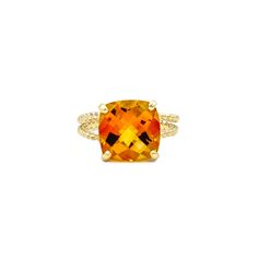 14k Yellow Gold Orange Cushion Cut Citrine on Braided Ring - Le Vive Jewelry in Riverside Braid Rope, Orange Cushion, Color Stones Jewelry, Orange Citrine, Checkered Top, Orange Cushions, Braided Ring, Master Piece, Jewelry Appraisal