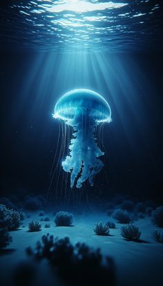 an underwater jellyfish swimming in the ocean