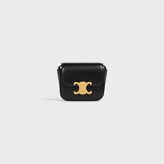 MINI TRIOMPHE in Shiny calfskin - Black | CELINE Classic Shoulder Bag With Logo Plaque, Classic Calf Leather Shoulder Bag With Gold-tone Logo Plaque, Celine Triomphe Mini, Celine Triomphe, Plastic Shoes, Kaia Gerber, New Sneakers, Small Leather Goods, Chain Bags