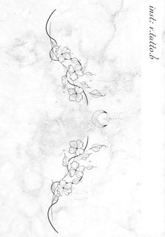 a line drawing of flowers on a marble background