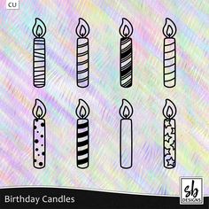 the birthday candles are drawn in black and white on a pastel colored paper background