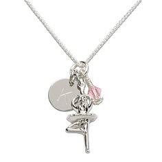 Sterling Silver Personalized Ballerina Necklace (BCN-Ballerina Cluster/Initial) Recital Gifts, Dance Recital Gift, Ballerina Necklace, Dance Recital Gifts, Ballerina Dance, Sterling Silver Charm Necklace, Dancer Gift, Engraved Initials, Pink Swarovski