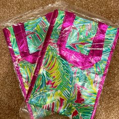 Lilly Pulitzer Reusable Bag Gift With Purchase Tropical Storm Print New In Plastic Bag This Listing Is For Two Bags Pink Reusable Beach Bag, Pink Reusable Tote Bag, Casual Pink Reusable Bag, Pink Towels, Woven Wood, Tropical Storm, Gift With Purchase, Grab Bag, Distressed Black Jeans