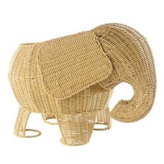 an elephant made out of wicker on a white background