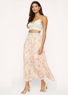 Chic High Waist Floral Maxi Skirt, High Waist Floral Maxi Skirt For Summer, High Waist Floral Print Maxi Skirt, Casual Midi Length Floral Print Bottoms, Floral Print Midi Bottoms For Day Out, Floral Print Midi Length Bottoms For Day Out, Floral Print Midi-length Bottoms For Day Out, High Waist Floral Print Maxi Skirt In Relaxed Fit, High Waist Relaxed Floral Maxi Skirt