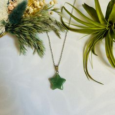 Green Aventurine Crystal Star Necklace Green Necklace With Star Charm For Gift, Silver Aventurine Crystal Necklace For Healing, Silver Star Charm Crystal Necklace, Silver Crystal Necklace With Star Charm, Green Star Aesthetic, Star Aesthetic, Purple Bead Necklace, Green Aventurine Necklace, Dichroic Pendant