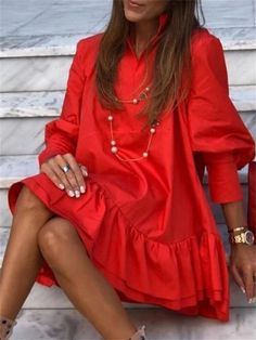 Dresses Casual Long Sleeve, Cupcake Vintage, Womens Dresses Casual, Gaun Ruffle, Dresses Casual Long, Elegant Red Dress, Red Long Sleeve Dress, Cupcake Dress, Dress Stand