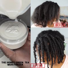 Our Honey Green Tea Moisturizer helps to keep your hair moisturized so you don't need to worry about remoisturizing everyday! It's the perfect hair cream for Type 3 & 4 Hair. It is a two in one combo as it gives the most beautiful curl definition without the crunchy dry feeling. INGREDIENTS TO HOLD MOISTURE & RETAIN HAIR LENGTH Honey is superior humectant that holds moisture to your hair. It's packed with natural antioxidants restoring moisture and strength to leave your hair softer and shinier. Moisturizer For Dry Hair, Palmers Products, Natural Hair Journey Tips, Hair Journey Tips, Green Tea Moisturizer, Hair Growth Regimen, Herbs For Hair Growth, Herbal Hair Growth, Dry Natural Hair