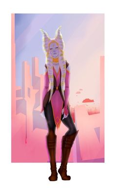 a digital painting of a woman wearing boots and a pink dress with cat ears on her head