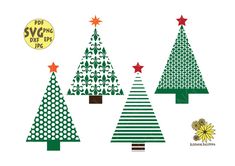 three christmas trees with stars on them and the words pop svng one big ink