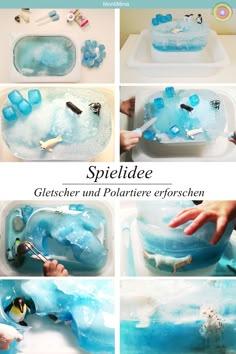 this is a collage of pictures showing how to make an iceman bathtub