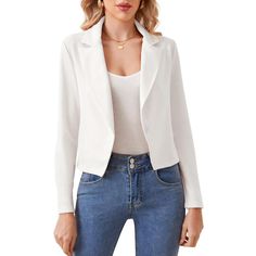 Elevate your professional attire with the WhizMax Women's Open Front Blazer, a quintessential piece for any work environment. This blazer is meticulously designed with a notched lapel and a casual cropped length, blending classic style with modern sophistication. 

- Material: 95% polyester, 5% spandex
- Color: Available in Black, White, and Apricot
- Size: XL
- Gender: Female
- Features: Long sleeves, open front, stretchy fabric for comfort

Ideal for office wear or business meetings, this blaz Business Casual Blazer With Suit Collar, Office Chic Business Casual Blazer With Suit Collar, Office Chic Blazer With Suit Collar, Tailored Notched Blazer For Office Ladies, Spring Career Outerwear With Notched Collar, Spring Career Outerwear With Notched Design, Office Lady Style Blazer With Suit Collar, Professional Notched Blazer For Office Wear, Spring Career Outerwear For Office Ladies