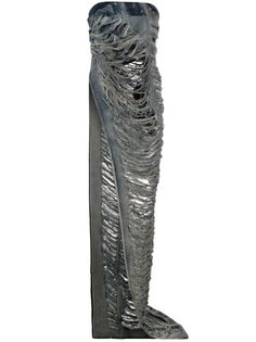 Rick Owens Luxor Asymmetric Distressed Maxi Top - Farfetch Distressed Dress, Rick Owens Women, Maxi Tops, Jersey Skirt, Designer Drapes, Glam Rock, Washed Denim, Luxor, Indigo Blue