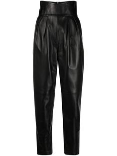 black lamb skin pleat detailing high-waisted rear zip fastening two diagonal pockets to the sides Phillips Plein, Leather Couture, Leather Trousers, Philipp Plein, Leather Design, High Waisted Pants, Leather Fashion, Bottoms Pants, Leather Pants