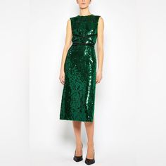 This Item Is New With Tag . To Prevent Any Illegal Store Return These Is A Line Through The Designer Name. Evening Green Sequined Midi Dress, Green Sequin Midi Dress For Evening, Green Sequined Midi Cocktail Dress, Elegant Green Sequined Midi Dress, Green Sequin Midi Dress For Cocktail, Luxury Midi-length Sequin Dress, Green Sleeveless Sequin Dress For Formal Events, Green Sleeveless Sequin Dress For Formal Occasion, Pink Runway Dress