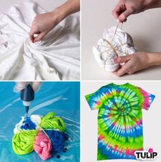 four different pictures showing how to tie dye t - shirts