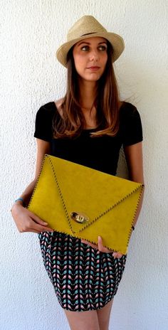 Hey, I found this really awesome Etsy listing at https://www.etsy.com/listing/153904303/handmade-large-leather-clutch-mustard Handmade Leather Clutch, Popular Purses, Best Leather Wallet, Mustard Yellow Dresses, Yellow Clothes, Leather Handbags Handmade, Diy Leather Bag, Large Clutch, Suede Handbags