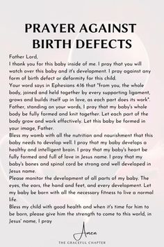 a poem written in black and white with the words prayer against birth effects on it