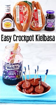 an easy crockpot kielbas recipe is shown