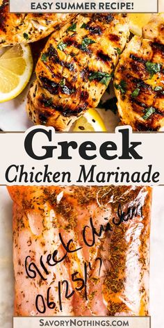 grilled chicken marinade with lemons and parsley on the side for an easy summer recipe