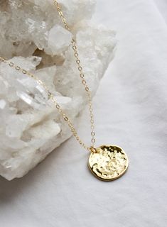 POUNDED DISC NECKLACE – Katie Waltman Jewelry Bachelorette Party Dress, Champagne Dress, Maxi Dress Wedding, Disc Necklace, Silver Dress, Gold Filled Chain, Southern California, Gold Finish, Charm Necklace