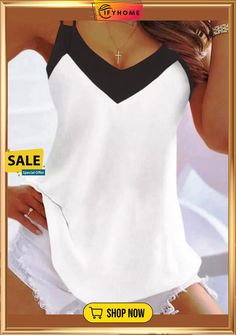 Casual Sleeveless V Neck Top Vests Plain Tank Tops, Cheap Tank Tops, Tops For Women Casual, Casual Tunics, Plus Size Tank Tops, Sleeveless Tunic, Sleeveless Tshirt, Casual Tank Tops, White Tank Top