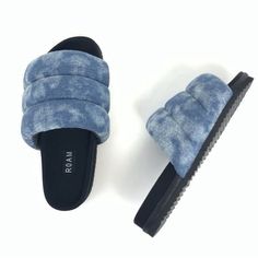 Almost Perfect Condition, Never Worn Outside Of House! Casual Denim Slip-on Sandals, Puffy Sandals, Outside Of House, House Sold, Almost Perfect, Black Blue, Blue Black, The Outsiders, Slippers