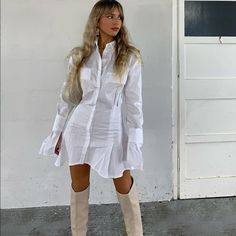 Reposhing. I Never Wore This So It Is Still New With Tags Shirt Dress White, White Dress Party, Fleece Dress, Cover Girl, Outerwear Outfit, Summer Party Dress, White Dress Summer, Mini Shirt Dress, Curve Dresses