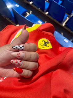 #carlossainzjr #f1 #ferrari Ferrari Nails F1, Ferrari Nail Art, F1 Nails Designs, F1 Nail Art, Ferrari Nails, Formula 1 Nails, F1 Nails, Watch F1, Simple Gel Nails