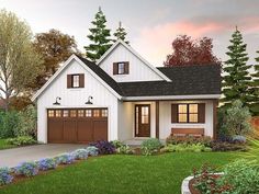 this is a computer rendering of the front elevation of these small houseplans and garages