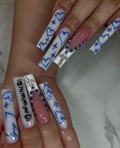 Low Rider Inspired Nails, Thug Nails, Nails With Boyfriends Name, Nails With Names On Them, Smile Now Cry Later Nails, Baddie Nails Instagram Long, Chola Nails Designs, Gangster Nails Designs, Cholo Nails