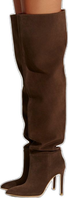 Brown Suede Knee-high Boots With Pointed Toe, Brown Suede Knee-high Boots With Suede Lining, Brown Suede Boots For Work, Brown Suede Workwear Boots, Classic Brown Suede Heeled Boots, Thigh High Stiletto Boots, Thigh High Suede Boots, Naked Wardrobe, Stiletto Boots