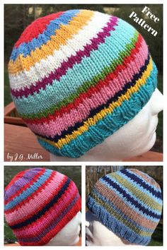 10+ Scrap Buster Hat Knitting Patterns - Page 2 of 3 Kids Knit Hat Pattern Free, Easy Knit Hat Pattern Free Straight Needles, Girls Crochet Hat, Mens Hat Knitting Pattern, Hats Design, Knit Clothes, Easy Knitting Patterns Free, Happy Hat