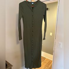 New Without Tags, Never Worn. Functional Buttons And Pretty Green/Olive Color. Midi Long Sleeve Dress, Green Olive, Pretty Green, Navy Green, Olive Color, Navy Dresses, Long Sleeve Midi Dress, Old Navy Dresses, Navy And Green