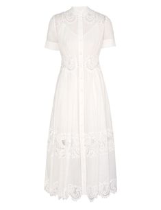 The Pop Lace Trimmed Midi Dress in Ivory from our Summer Swim 2024 Collection. A cotton midi dress featuring a stand collar, buttons down the centre front and a lace trim throughout. Swim 2024, One Piece Clothing, Lace Wrap, Resort Dresses, Summer Swim, Midi Short Sleeve Dress, Cotton Midi Dress, A Stand, Swimwear Outfit