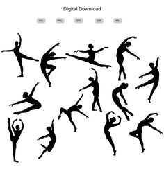 the silhouettes of people are dancing in different poses