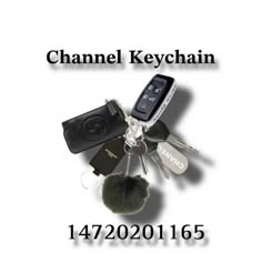 a keychain that has various items attached to it with the words channel keychain