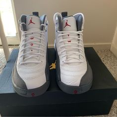 Brand New 100% Authentic Original Box Included See Pictures Brand New In Box Same Day Shipping Item Can’t Be Included In Bundle. Item Will Be Removed. Reasonable Offers Are Acceptable Colors: Dark Grey, White, And Red Price Will Not Be Discussed In Comments Low Ball Offers Will Be Automatically Ignored Or Declined Casual White Jordan Shoes With Contrast Sole, Lil Kodak, Fire Shoes, Shoe Room, Jordan Retro 12, Jordan Ones, Jordan Grey, Pretty Shoes Sneakers, Athleisure Sneakers