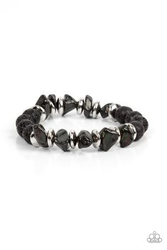 An earthy collection of black lava rock beads, dainty silver discs, and black oil spill metallic pebbles are threaded along a stretchy band around the wrist, resulting in an edgy look. Due to its prismatic palette, color may vary.

Sold as one individual bracelet. Lava Rock Bracelet, Lava Bracelet, Oil Spill, Jewelry Bracelets Silver, Palette Color, Pink Bubbles, Black Oil, Lava Rock, Bracelet Online