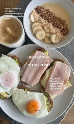 two plates filled with different types of breakfast foods